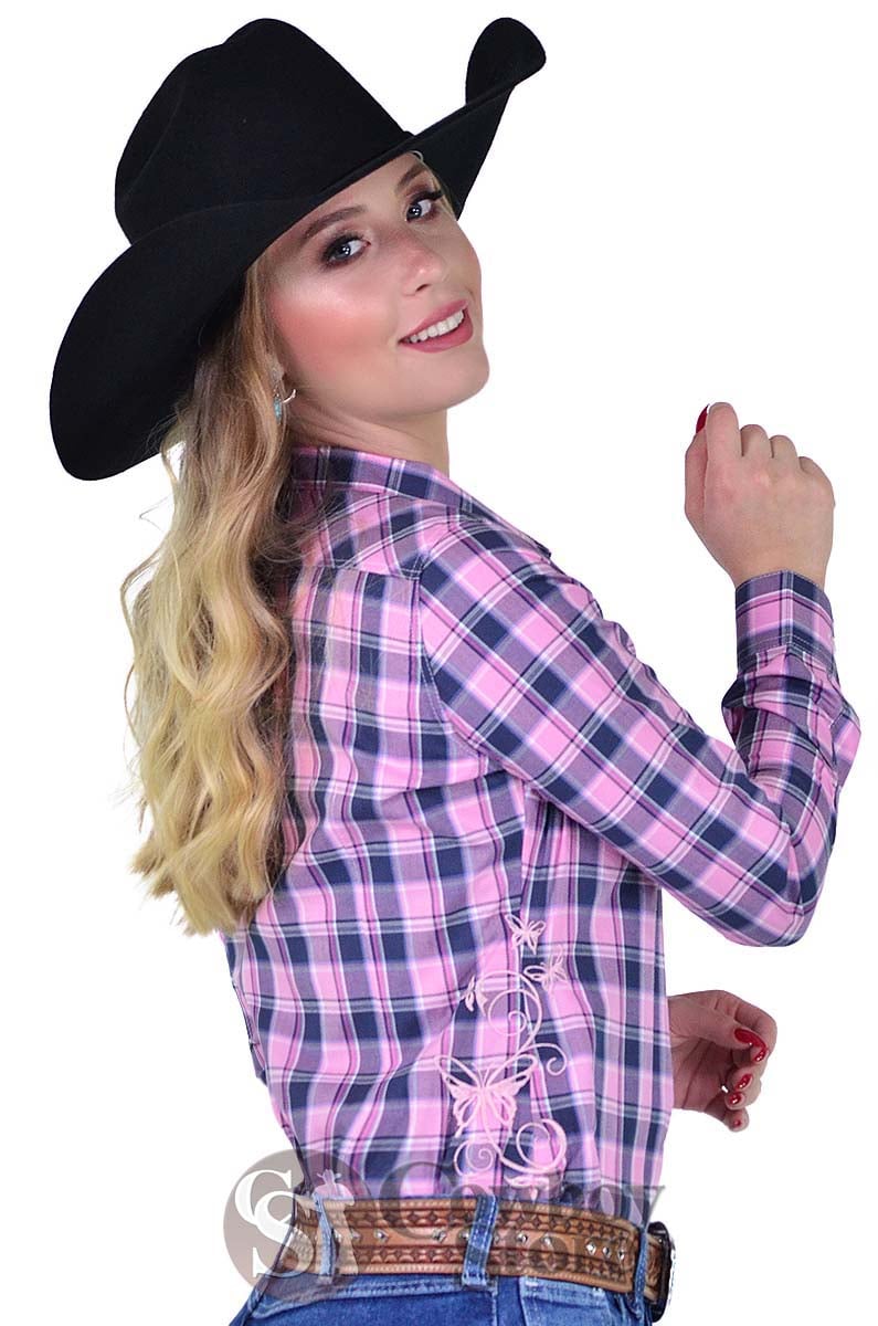 Camisete Radade Manga Longa Xadrez America Butterfly Rosa - 1392