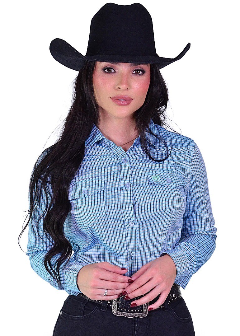 Camisete Radade Manga Longa Xadrez Fifty cor Azul - 2172