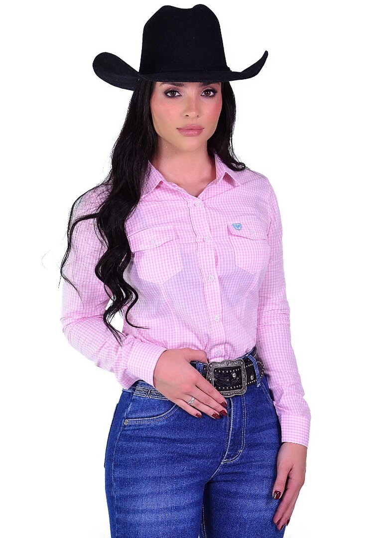 Camisete Radade Manga Longa Xadrez Fifty cor Rosa - 2146