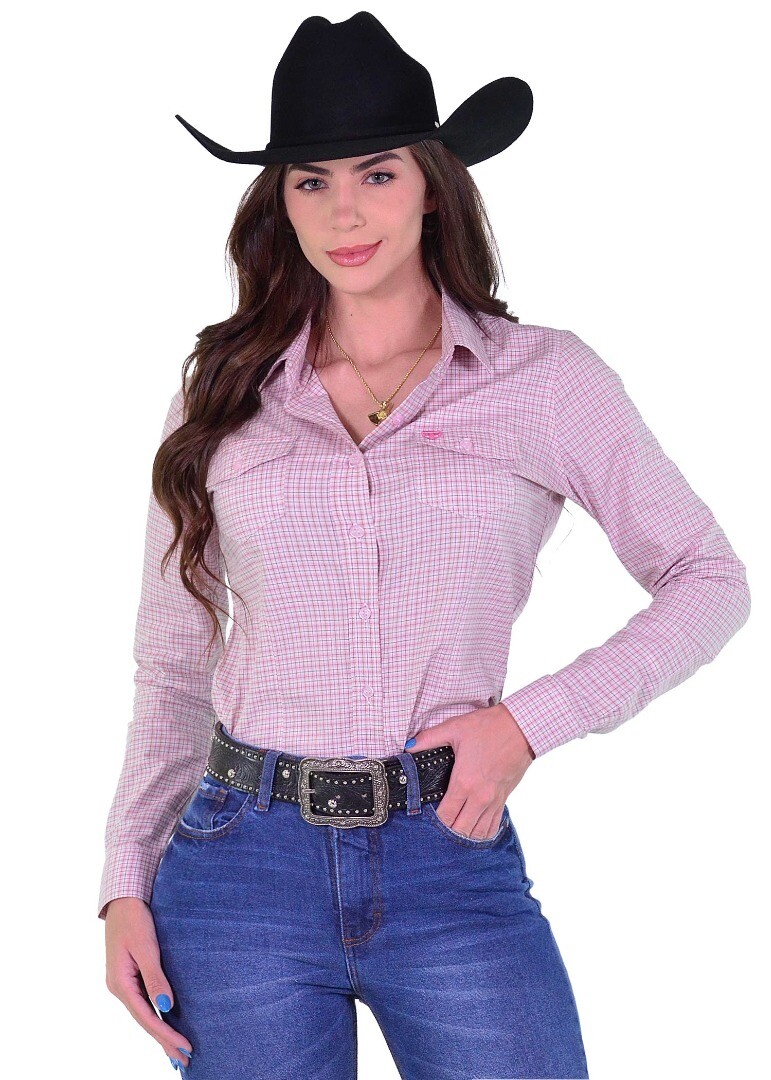 Camisete Radade Manga Longa Xadrez Fifty cor Rosa - 2017