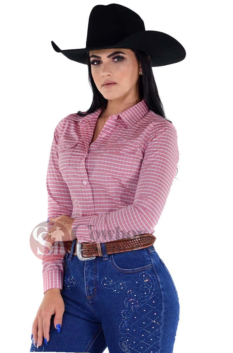 Camisete Radade Manga Longa Xadrez Fifty Goiaba e Branco - 1323