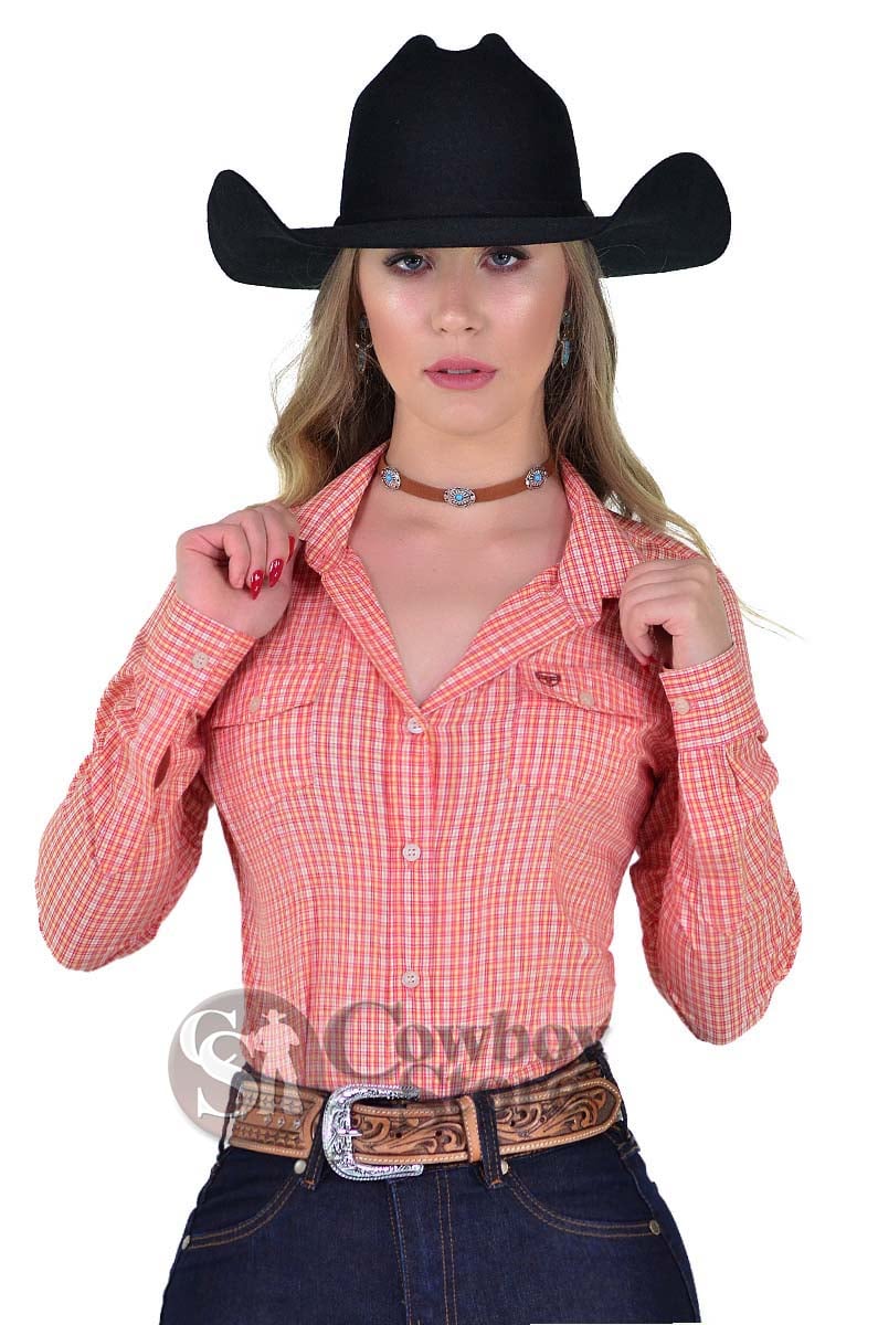 Camisete Radade Manga Longa Xadrez Fifty Laranja - 1431