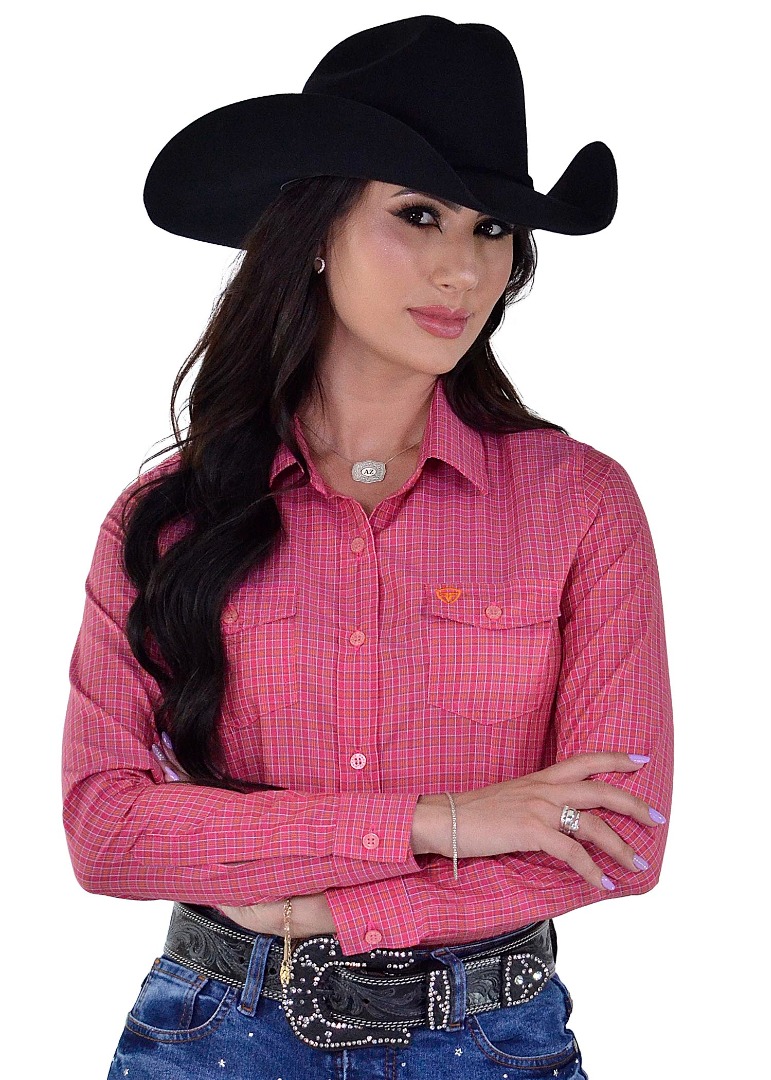 Camisete Radade Manga Longa Xadrez Fifty Rosa e Laranja - 1795