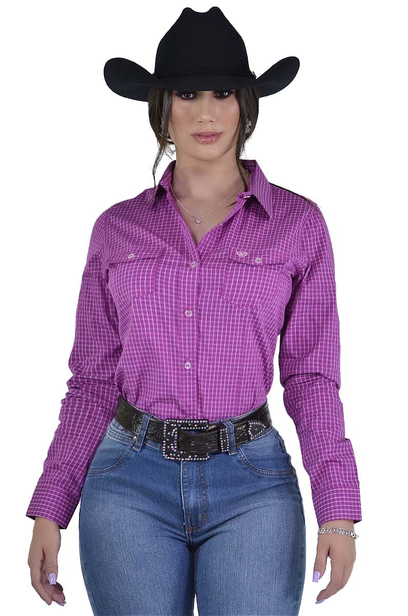 Camisete Radade Manga Longa Xadrez Fifty Roxo e Branco - 1467