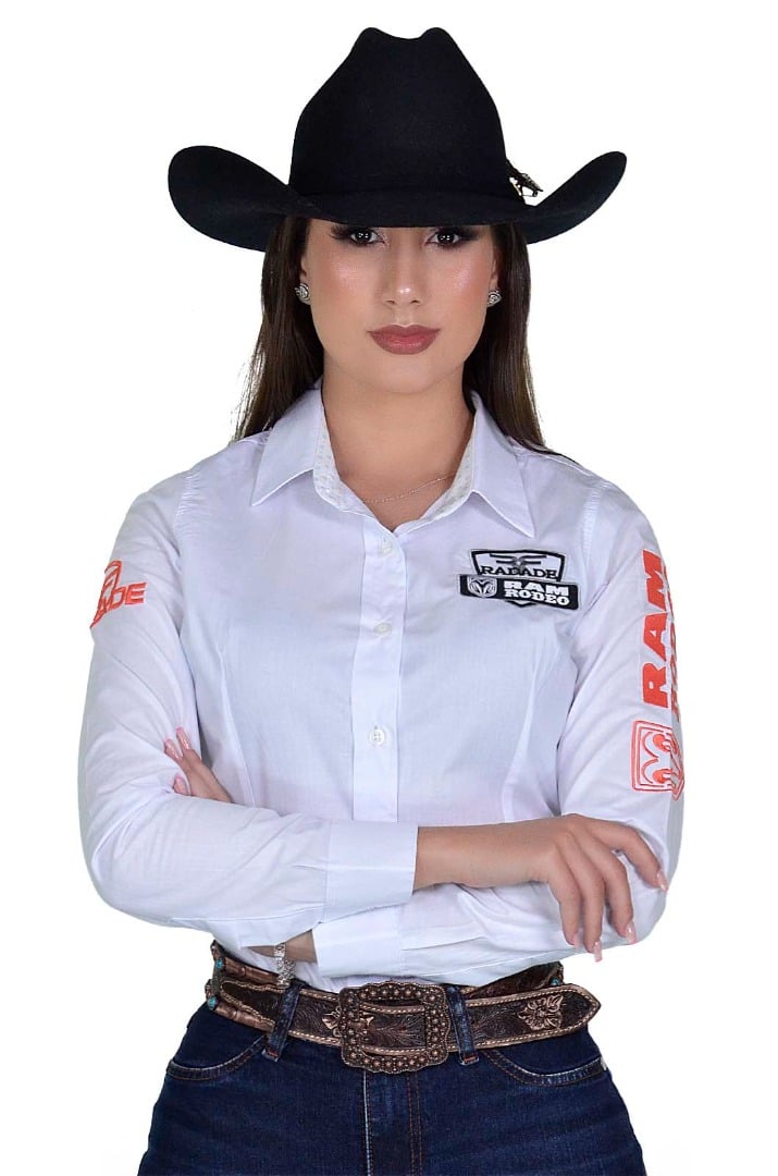 Camisete RAM Rodeo Radade Manga Longa Bordada Branca - 1493