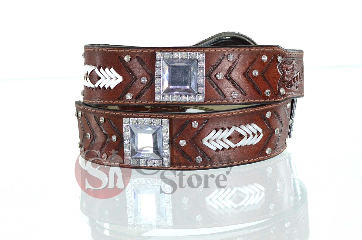 Cinto Max West Belts em Couro Largo com trançados, strass e aplique em pedra grande - cinto104