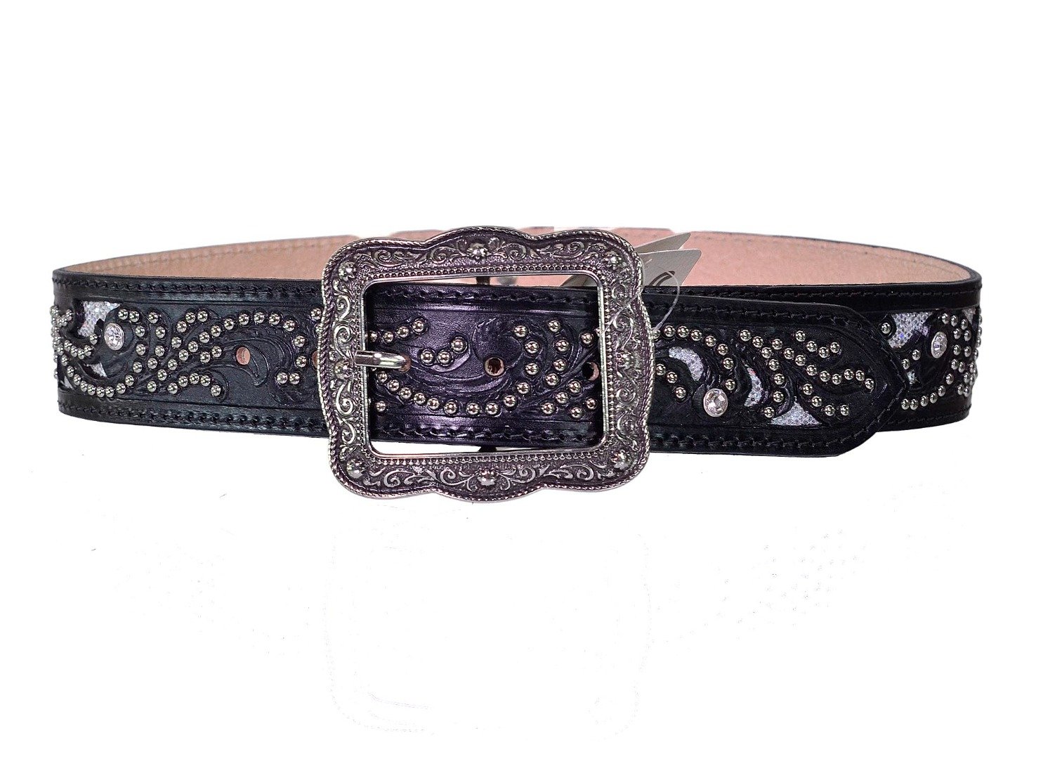 Cinto Paul Western em Couro e Brilhos cor Preto - pw447