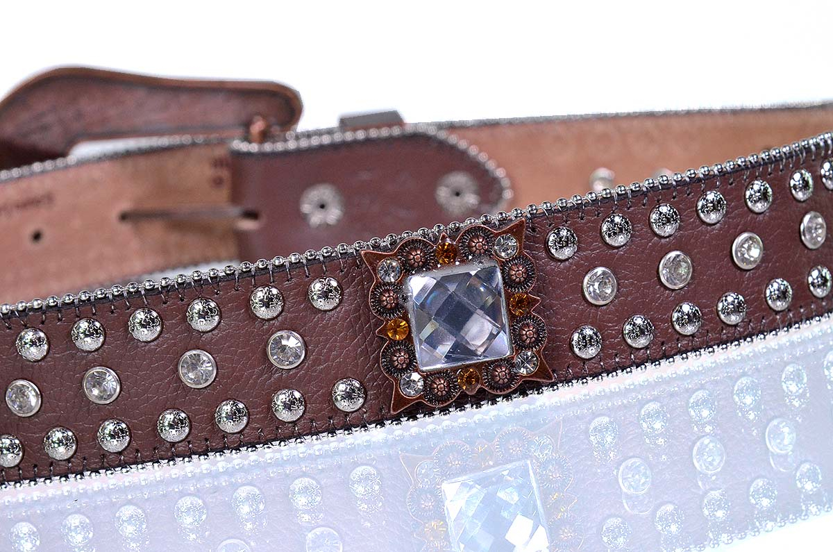 Cinto Paul Western em Couro Marrom com Fivelas em Strass - PW291m
