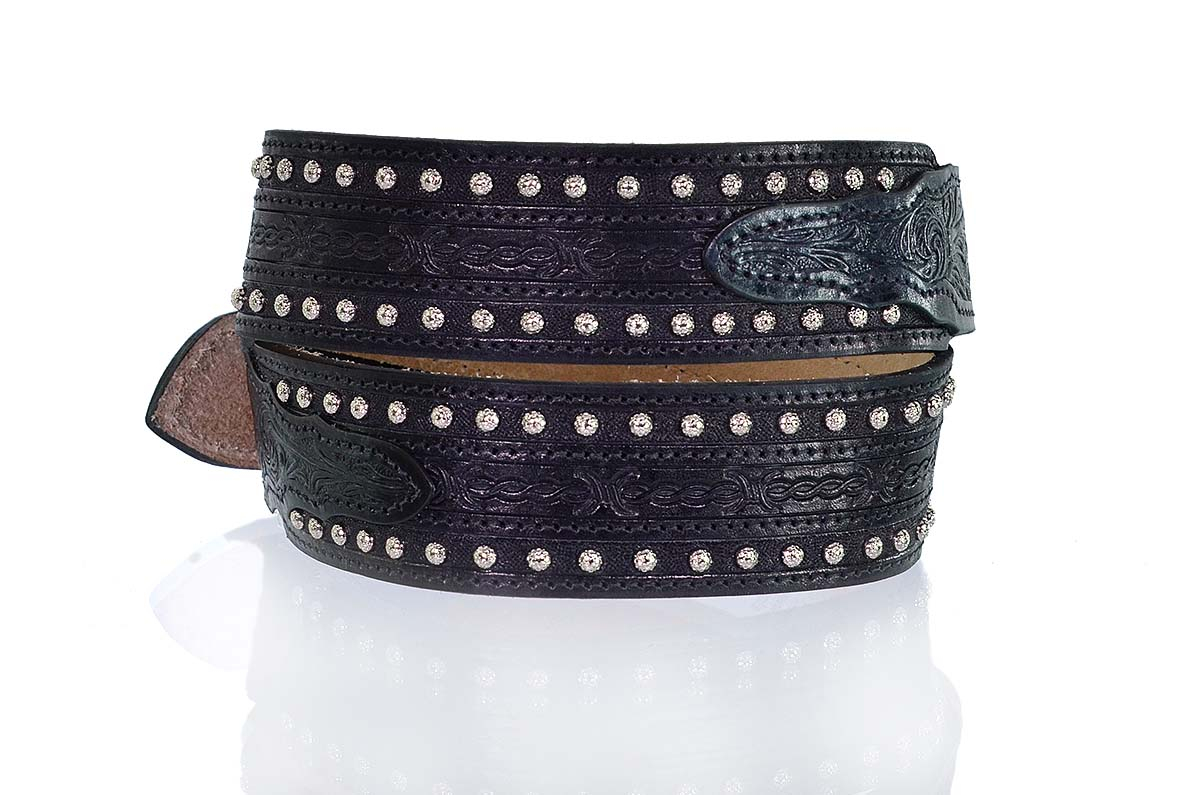 Cinto Paul Western em Couro Preto com Aplique em Strass - PW394