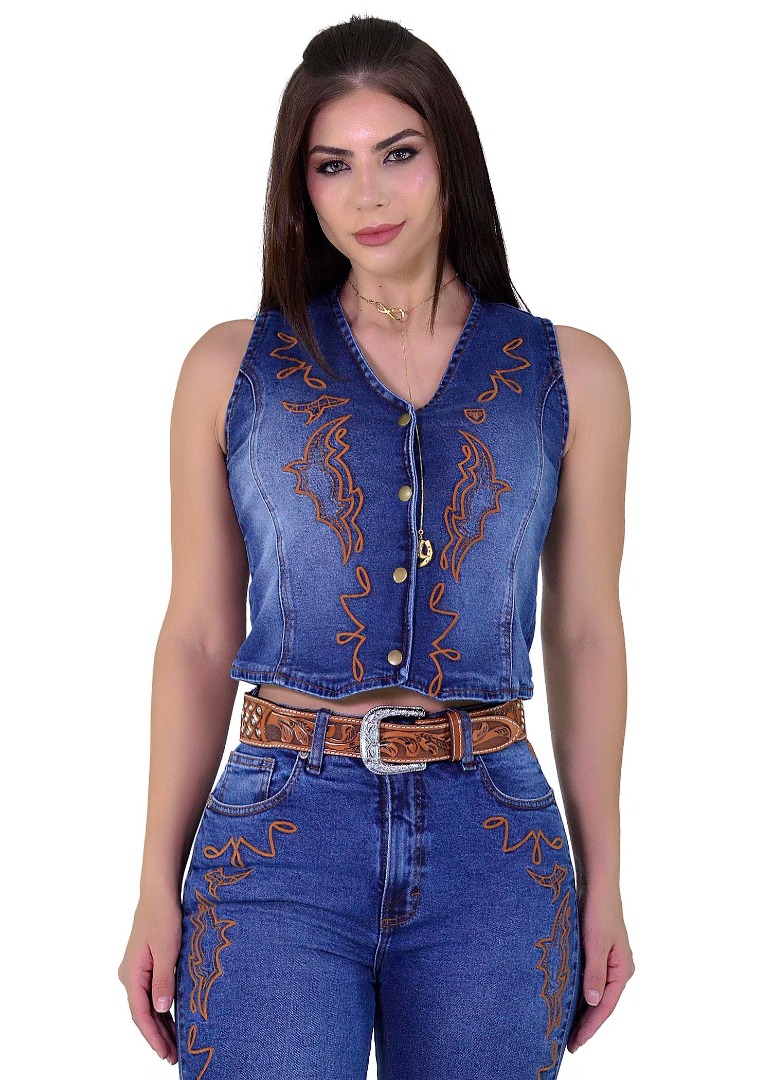 Colete Jeans Bordado Ocher - 1835