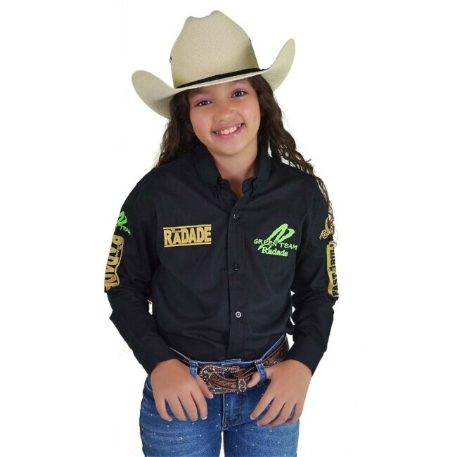 Camisa Radade Infantil Manga Longa Bordada Green Preta - 0674