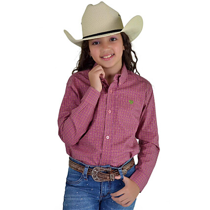 Camisa Radade Infantil EleEla Manga Longa Xadrez Rosa - 1629