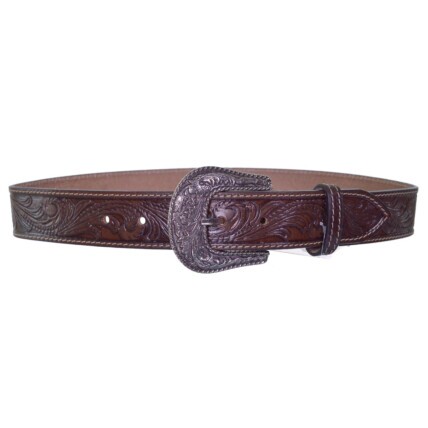 Cinto Paul Western Masculino em Couro Café Entalhado Premium - pw322