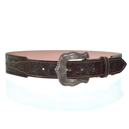 Cinto Paul Western em Couro cor Marrom com Bordado Balaido e recorte - PW373