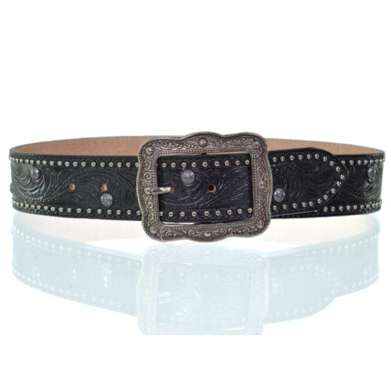 Cinto Paul Western em Couro cor Preto com Arrebites em Metal  - PW380