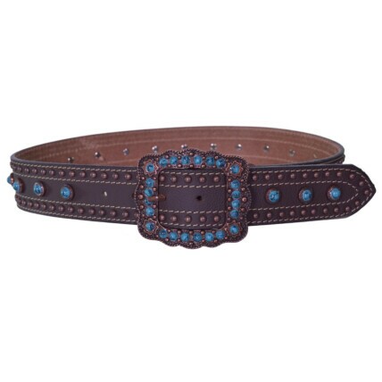 Cinto Paul Western Marrom com Pedras Turquesa e Fivela Decorada Country - pw4202
