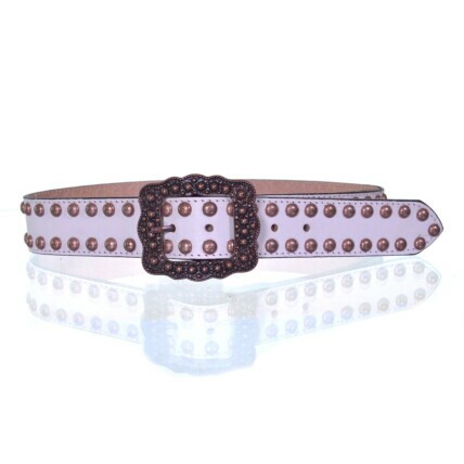 Cinto Paul Western Feminino Branco com Tachas e Fivela Rose Gold - pw487