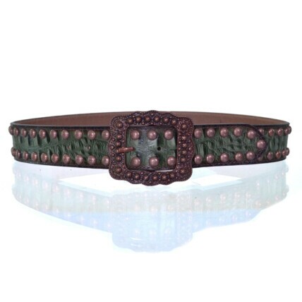 Cinto Paul Western Verde Croco com Tachas Cobre e Fivela Country Vintage - pw4952