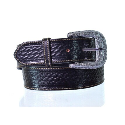 Cinto Master Masculino Preto Entalhado com Fivela Prata Western - 8068p