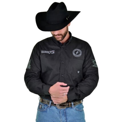 Camisa Masculina Radade Barretos Manga Longa Bordada cor Preto - 1811