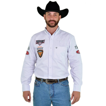 Camisa Radade Manga Longa Bordada TX RDE Sarja Branco - 1817