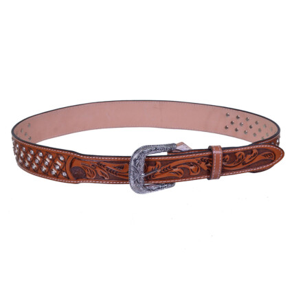 Cinto Adoniros em Couro Marrom com Bordado Folhagem e apliques em Strass e  metal - ad3086