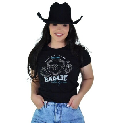 Baby Look Feminina Radade Rodeo Queen Preta – Estampa com Brilho - 2208