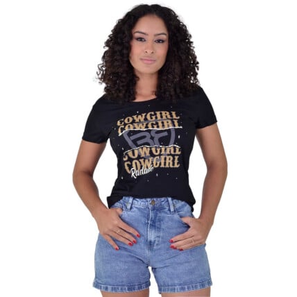 Baby Look Radade cor Preta com Strass - 1847