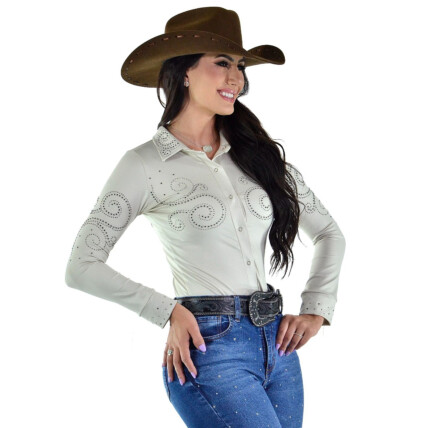 Body Radade Manga Longa Arabesco cor Creme - 1708