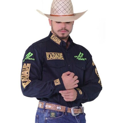 Camisa Country Masculina Radade Preta Green Bordada Premium