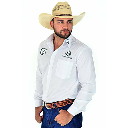 Camisa Cowboy ST Manga Longa Bordada Agronomia Branca - 0718