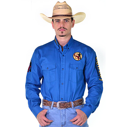 Camisa Cowboy ST Manga Longa Bordada Azul - 0998