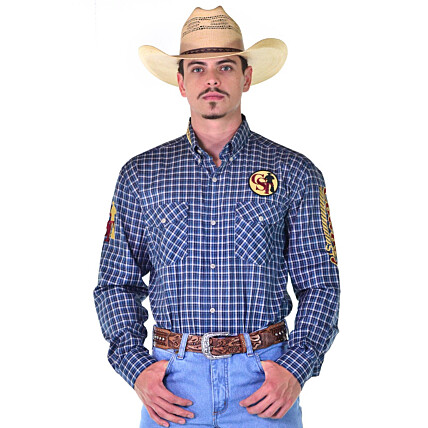 Camisa Cowboy ST Manga Longa Bordada Xadrez cor  Azul - 1000