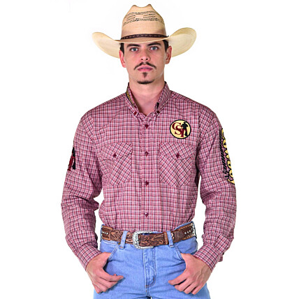 Camisa Cowboy ST Manga Longa Bordada Xadrez cor Vermelho - 0999