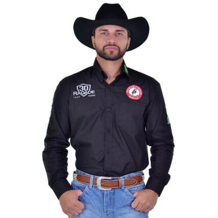 Camisa Masculina Radade Barretos Manga Longa Bordada cor Preto - 1758