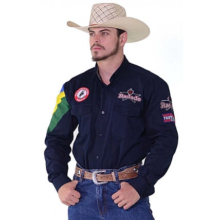 Camisa Masculina Radade Manga Longa Bordada BR Marinho 0551
