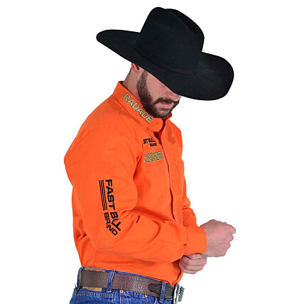 Camisa Masculina Radade Manga Longa Bordada Brands Laranja - 1362