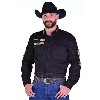 Camisa Masculina Radade Manga Longa Bordada Brands Preta - 0749