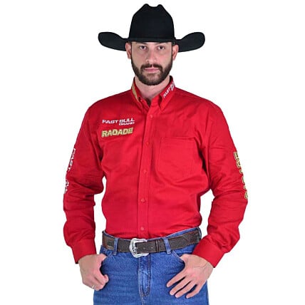 Camisa Masculina Radade Manga Longa Bordada Brands Vermelha - 0748