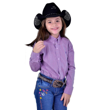 Camisa Radade Infantil EleEla Manga Longa Xadrez Roxa - 1803