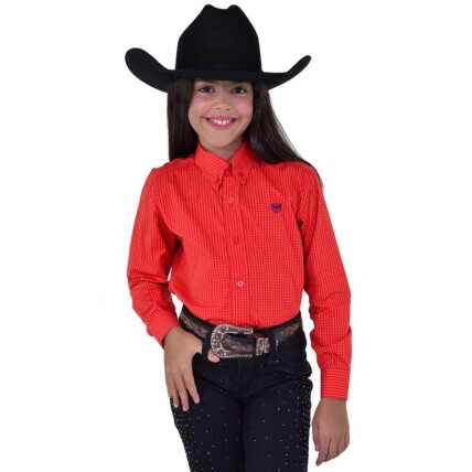 Camisa Radade Infantil EleEla Manga Longa Xadrez Vermelho-2025