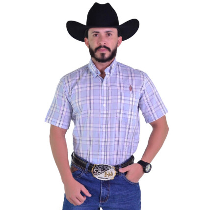 Camisa Radade Manga Curta Xadrez Azul - 1910