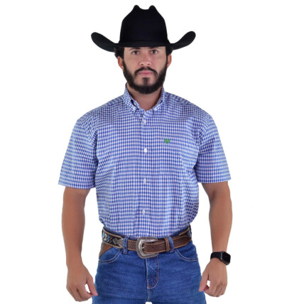 Camisa Radade Manga Curta Xadrez Fifty Azul e Branco - 1804