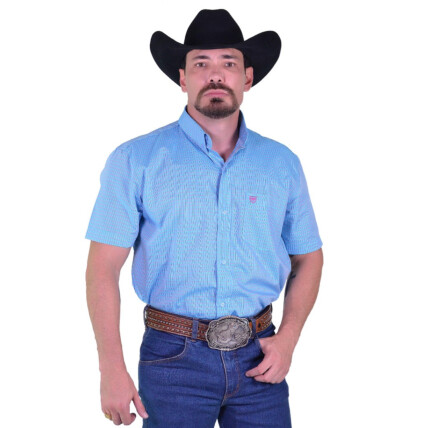 Camisa Radade Manga Curta Xadrez Fifty cor Azul - 2014