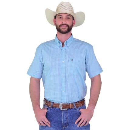 Camisa Radade Manga Curta Xadrez Fifty cor Azul e Branco - 1885