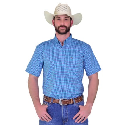 Camisa Radade Manga Curta Xadrez Fifty cor Azul e Rosa - 1889