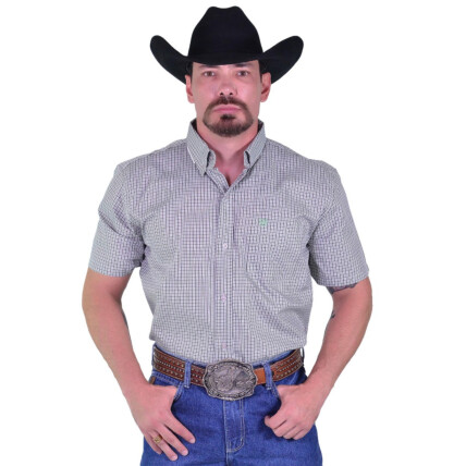 Camisa Radade Manga Curta Xadrez Fifty cor Branco e Preto - 2032