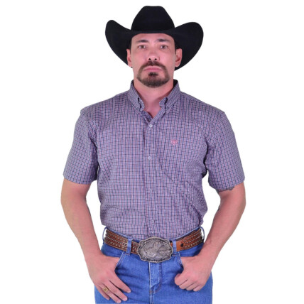 Camisa Radade Manga Curta Xadrez Fifty cor Chumbo e Rosa - 2034