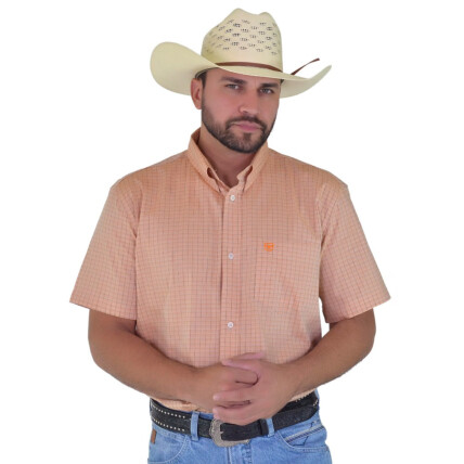 Camisa Radade Manga Curta Xadrez Fifty cor Laranja - 1872