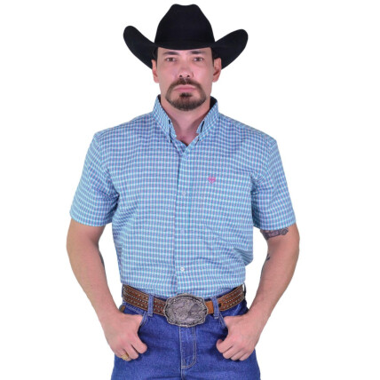 Camisa Radade Manga Curta Xadrez Fifty cor Verde e Rosa - 2015